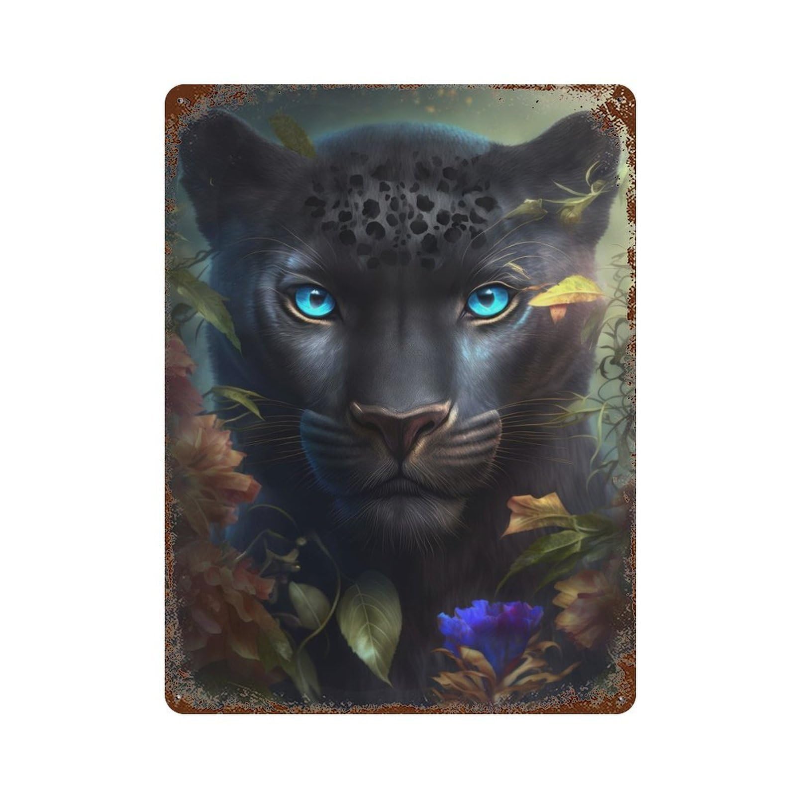 Fantasy Black Panther Weathered Tin Sign 15.7"x11.8", Rustic Home Decor for Office, Studio And Wall Decor