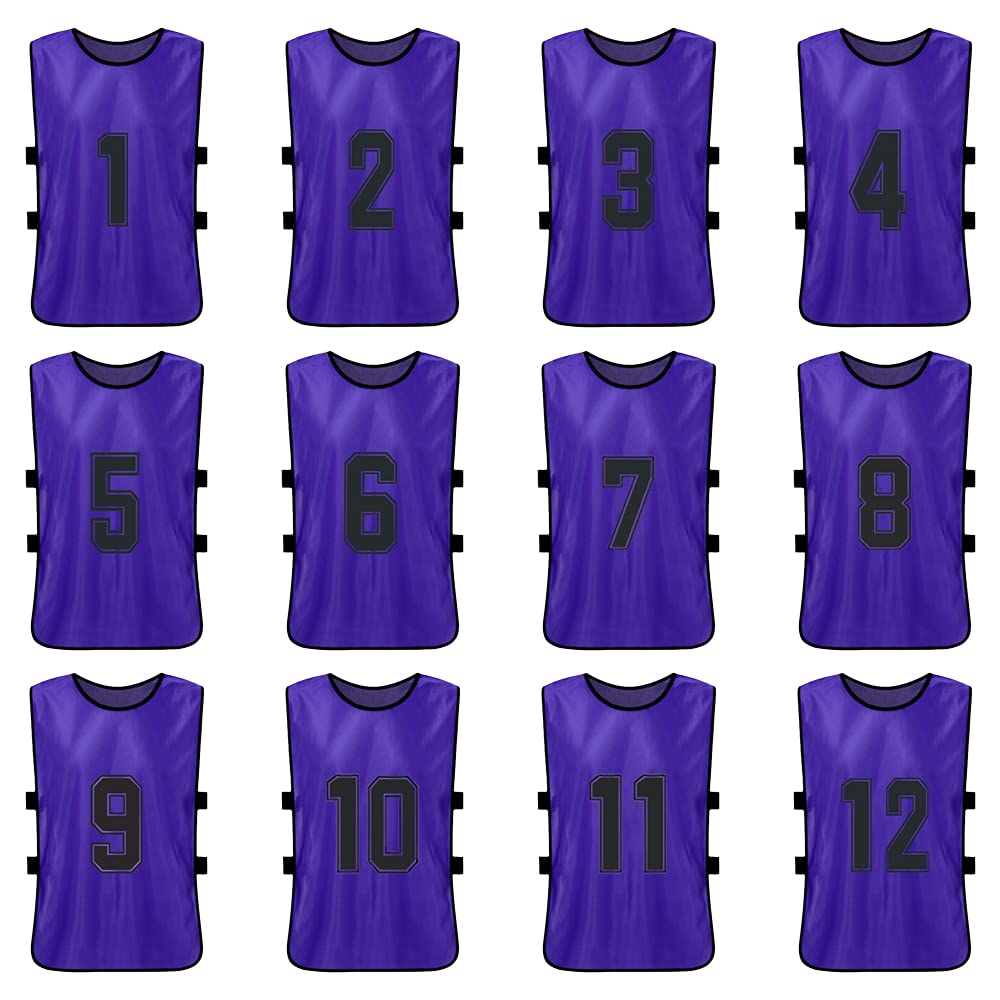mingzhe Pettorine da Calcio Numerate, Maglie da Calcio in Poliestere Ad Asciugatura Rapida Allenamento della Squadra Gilet Sportivo Adatto per, Basket, (12 pezzi per adulti)