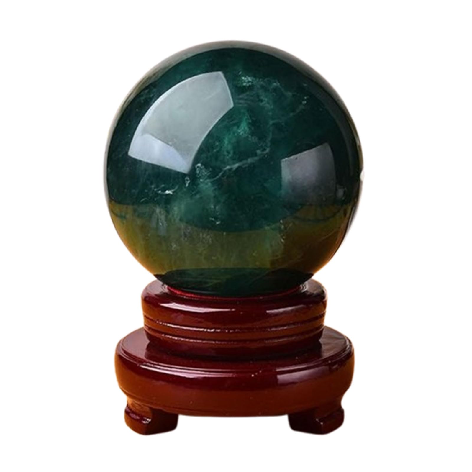 CNTUSRXT Green Fluorite Quartz Crystal Ball Sphere Decorative with Wooden Stand for Divination Yoga Home Office FengShui Decoration,14cm/5.5in Gemstone Stone
