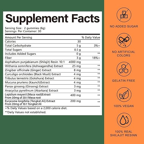 Miniatura 2 de Gomitas True Alpha Shilajit  Shilajit 10 en 1 del Himalaya para hombres 4000 mg con Ashwagandha KSM-66, Gokshura y 75% ácido fúlvico  85 más de