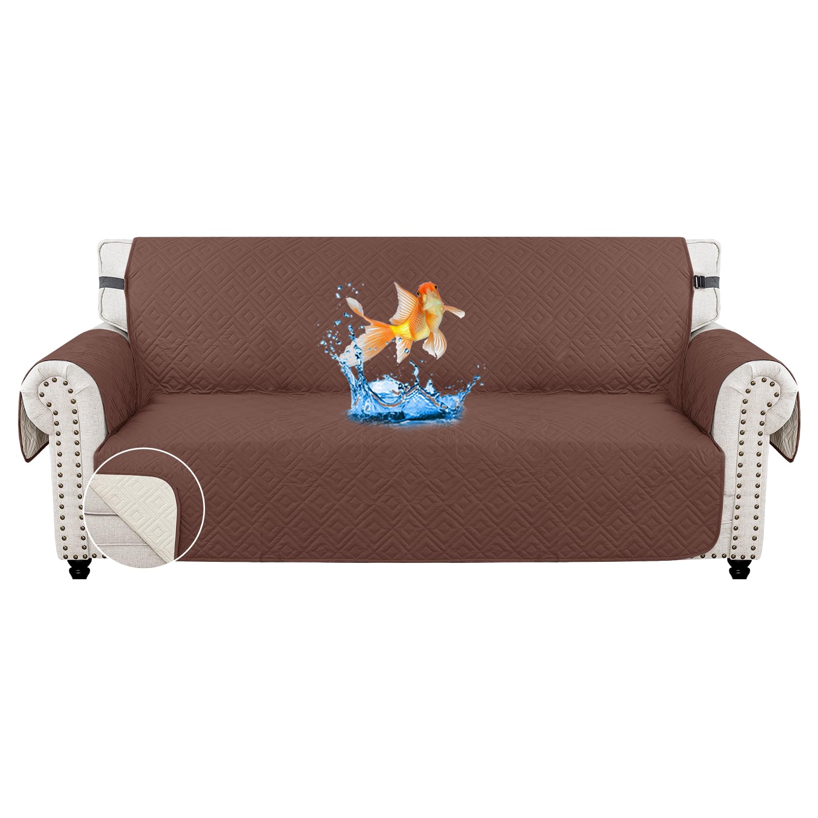 MAXIJIN Sofa Covers Waterproof Sofa Slipcovers Non-Slip 3 Seater Sofa Protectors with Elastic Straps Reversible Universal Couch Covers for Dogs, Pets, kids (Coffee, 3 Seater)