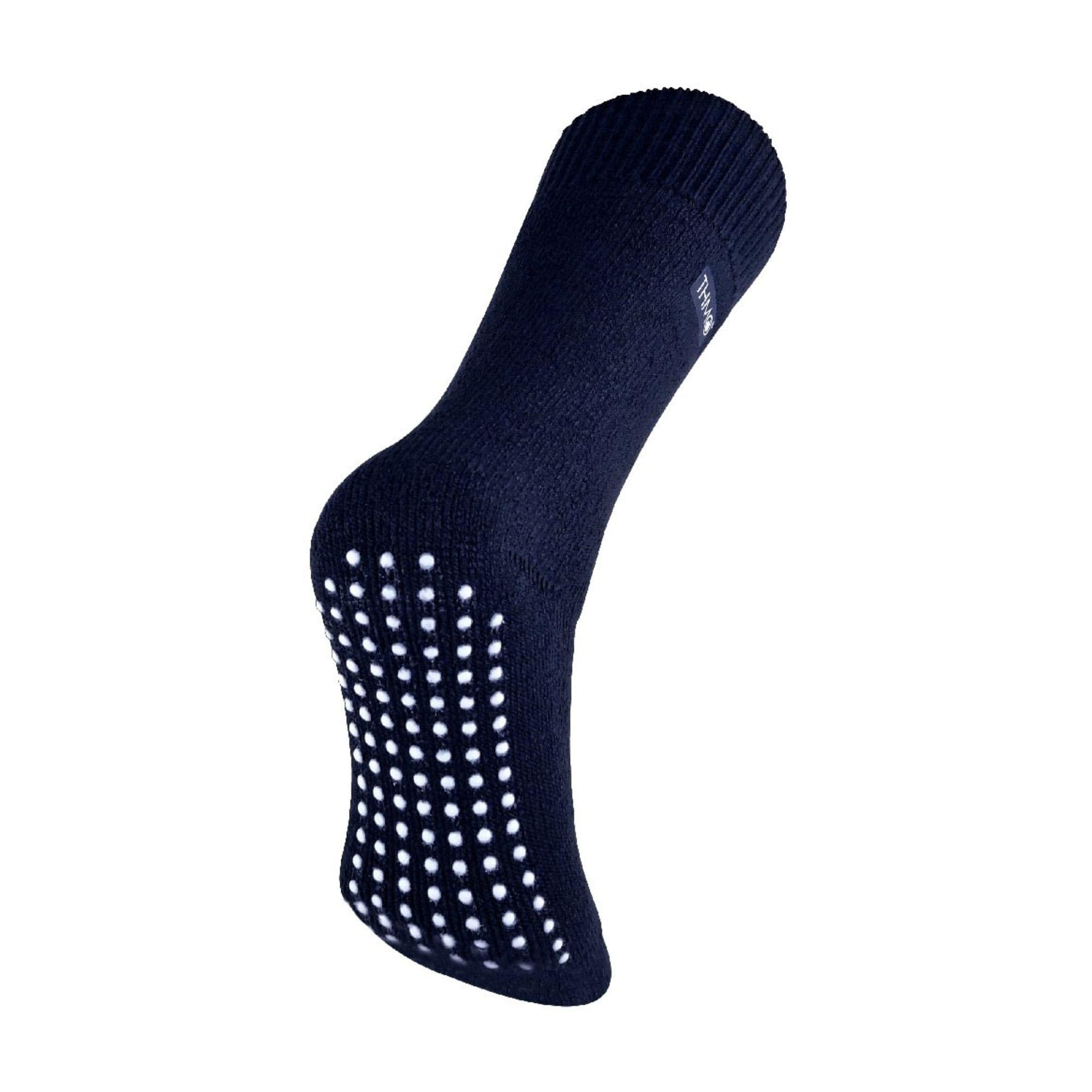 THMO - Mens Thick Thermal Fleece Lined Indoor Slipper Socks with Non Slip Grips (6-11 UK, Navy)