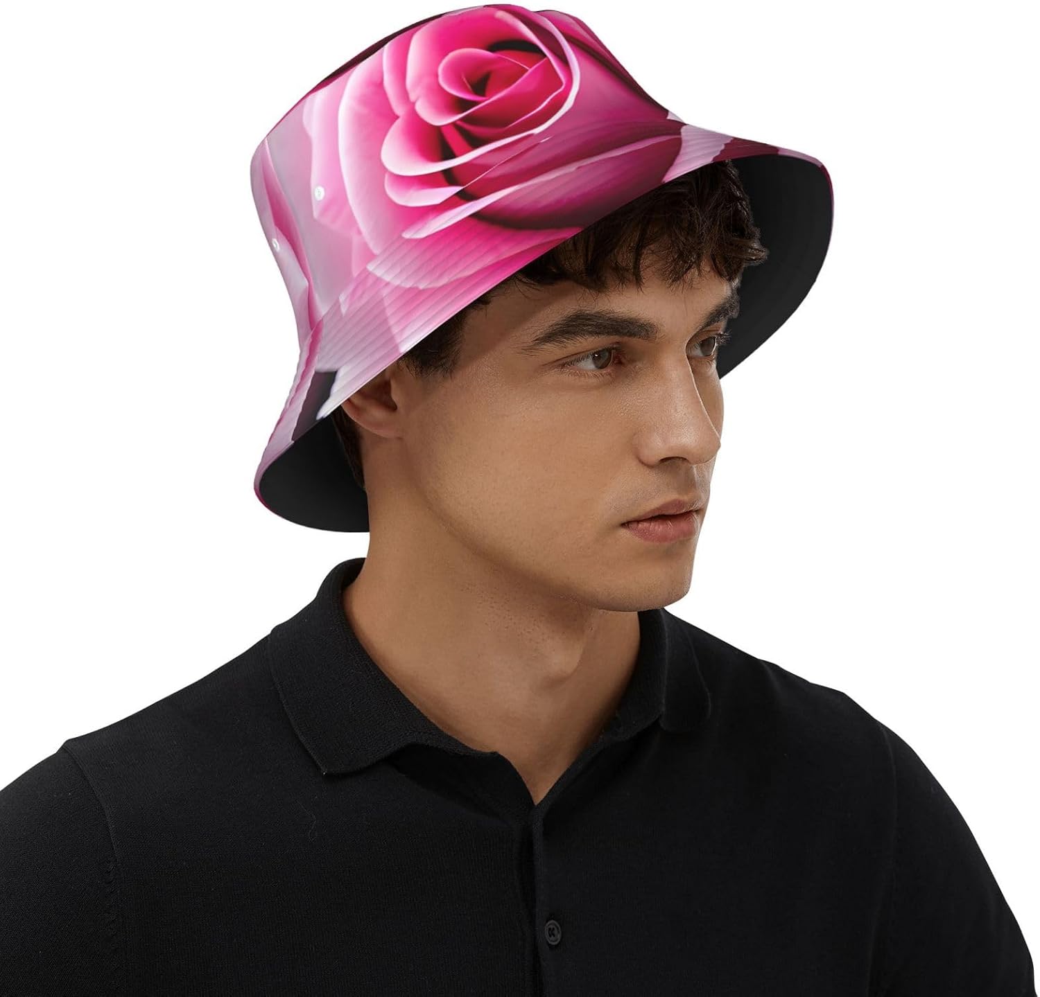 Pink Rose Blossom Print Sun Hat Outdoor Fisherman Cap Summer Bucket Hat Beach for Men Women