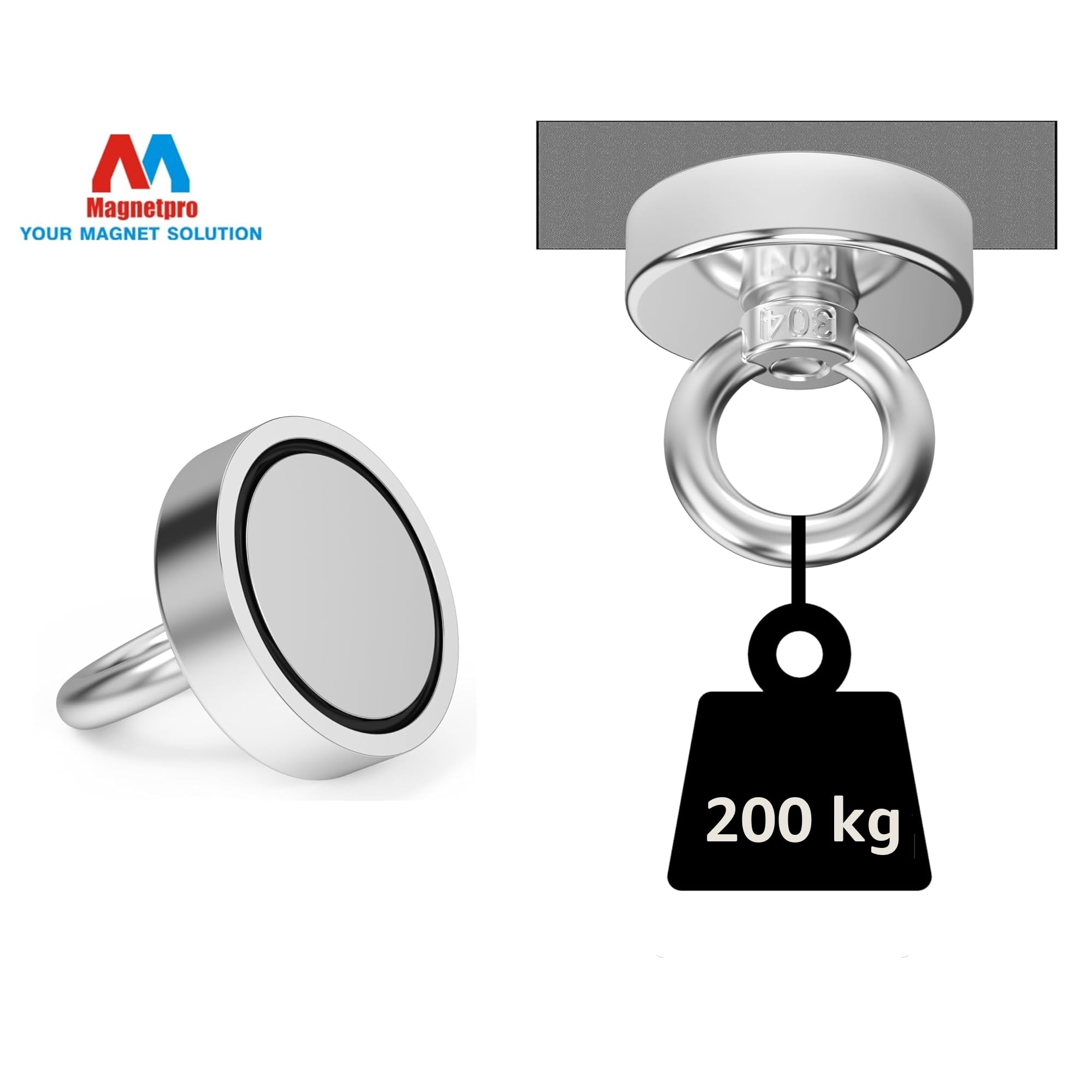 Magnetpro potente magnete al neodimio recentemente aggiornato con forza di 200 kg, potenti magneti da 60 mm di diametro perfetti per l'industria e la scienza, la pesca magnetica