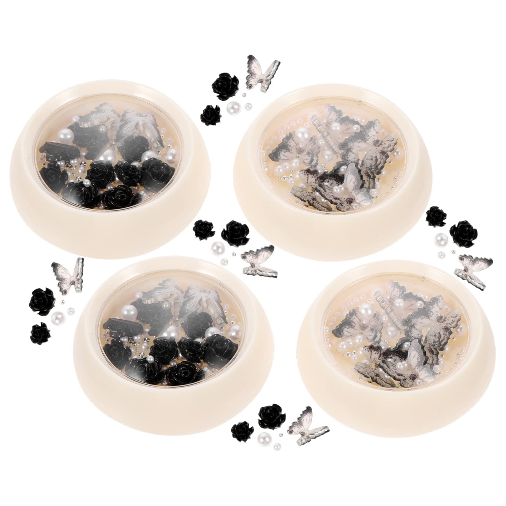 Beavorty 16 Scatole Diamante Scuro Per Unghie Ciondoli Di Perle Per Unghie Decorazioni Per Unghie Fai Da Te Ciondoli Per Unghie Nero Gemme Nere Gemma Piccoli Gioielli Resina