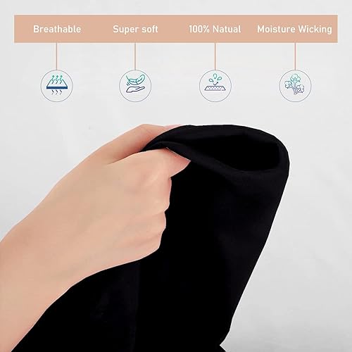 Miniatura 5 de Juego de sábanas de algodón egipcio de 800 hilos, suaves y transpirables, 4 piezas, color negro, tamaño California King, 1 sábana bajera, 1 sábana