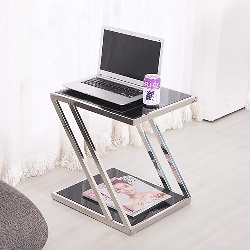 Miniatura 8 de WFF - Mesa de sofá de acero inoxidable, mesa de centro de vidrio templado, mesa de teléfono de oficina, mesita de noche para dormitorio, 17.7 in y