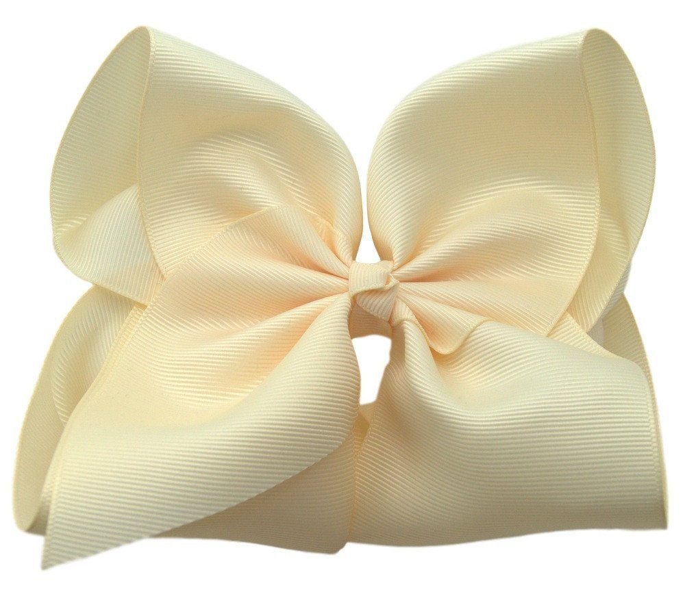 AKA 6" Big Bow Hairpins Hair Clips for Children Kids Girls Hair Handmade Alligator Clips Accessories (Cream)