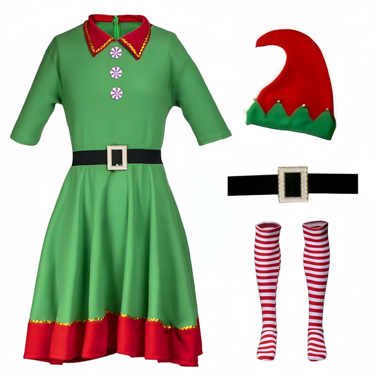 AudMsier Festive Elf Clothing, Elf Hat, Shirt, Trousers in Set, Christmas, Carnival, Cosplay Outfit