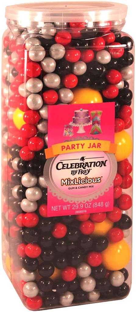 Celebration By Frey Mixlicious Super Hero Mix. Gumball & Chocolate Candy Mix 29.9 oz Party Jar