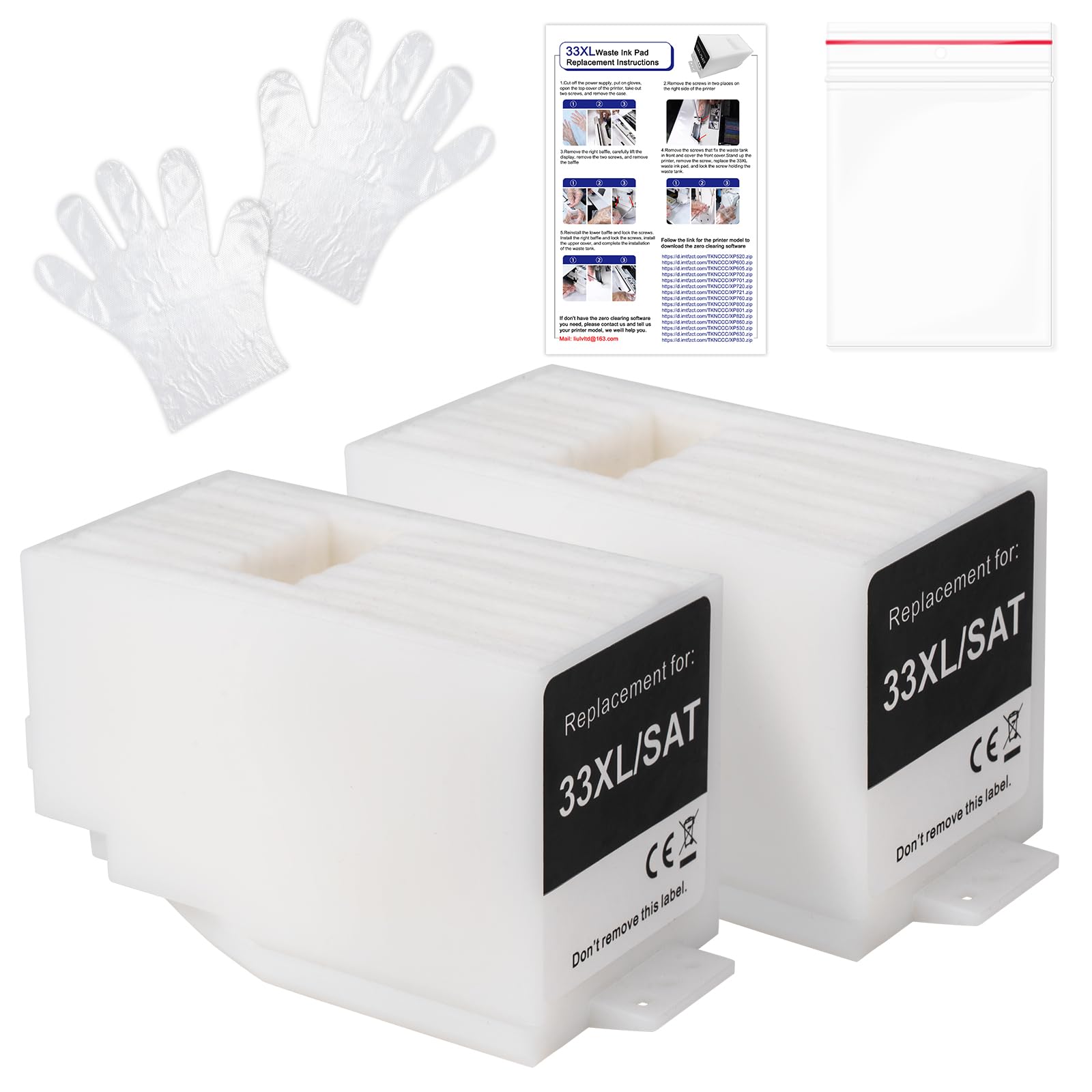 TKNCCC 2pcs 33XL Waste Ink Tank Replacement with Zeroing Software Compatible for Epson XP-530 XP-630 XP-830 XP-700 XP-701 XP-721 XP-800 XP-801 XP-820