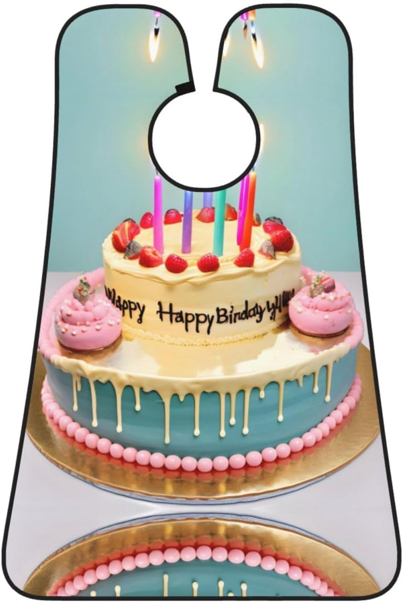 Happy Birthday Big Cake Print Beard Bib Apron, Shaving Apron For Dad, Men'S Hair Catcher For Shaving Best Gifts For Dad