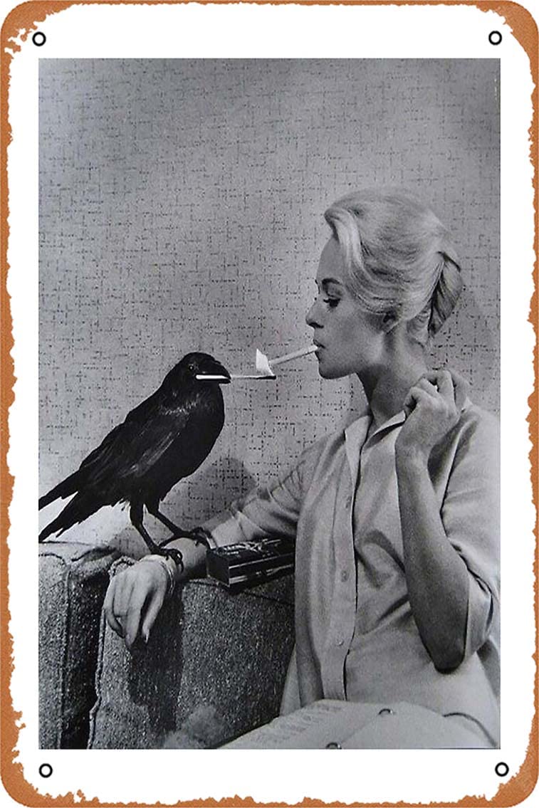 tippi hedren crow cigarette Tippi Hedren having her cigarette lit by a crow on the set of The Birds Art  Board Print Metal Sign Retro Home Decorative Vintage Tin Sign 12 x 8 Inch :  Amazon.ae: Home