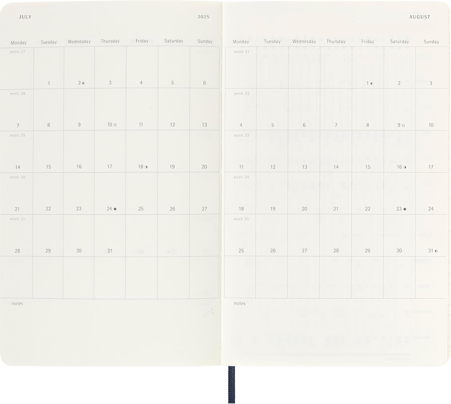 Moleskine Classic 18 Month 2024-2025 Weekly Planner, Soft Cover, Large (5" x 8.25"), Sapphire Blue, 208 pages