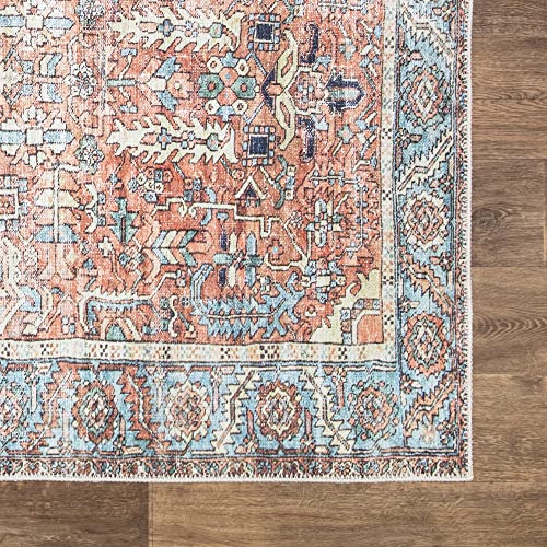 Bloom Rugs Washable Non-Slip 7 Ft Runner - Orange/Blue Traditional Persian Runner For Entryway, Hallway, Bathroom, And Kitchen - Exact Size: 2.5' X 7' #TOP4