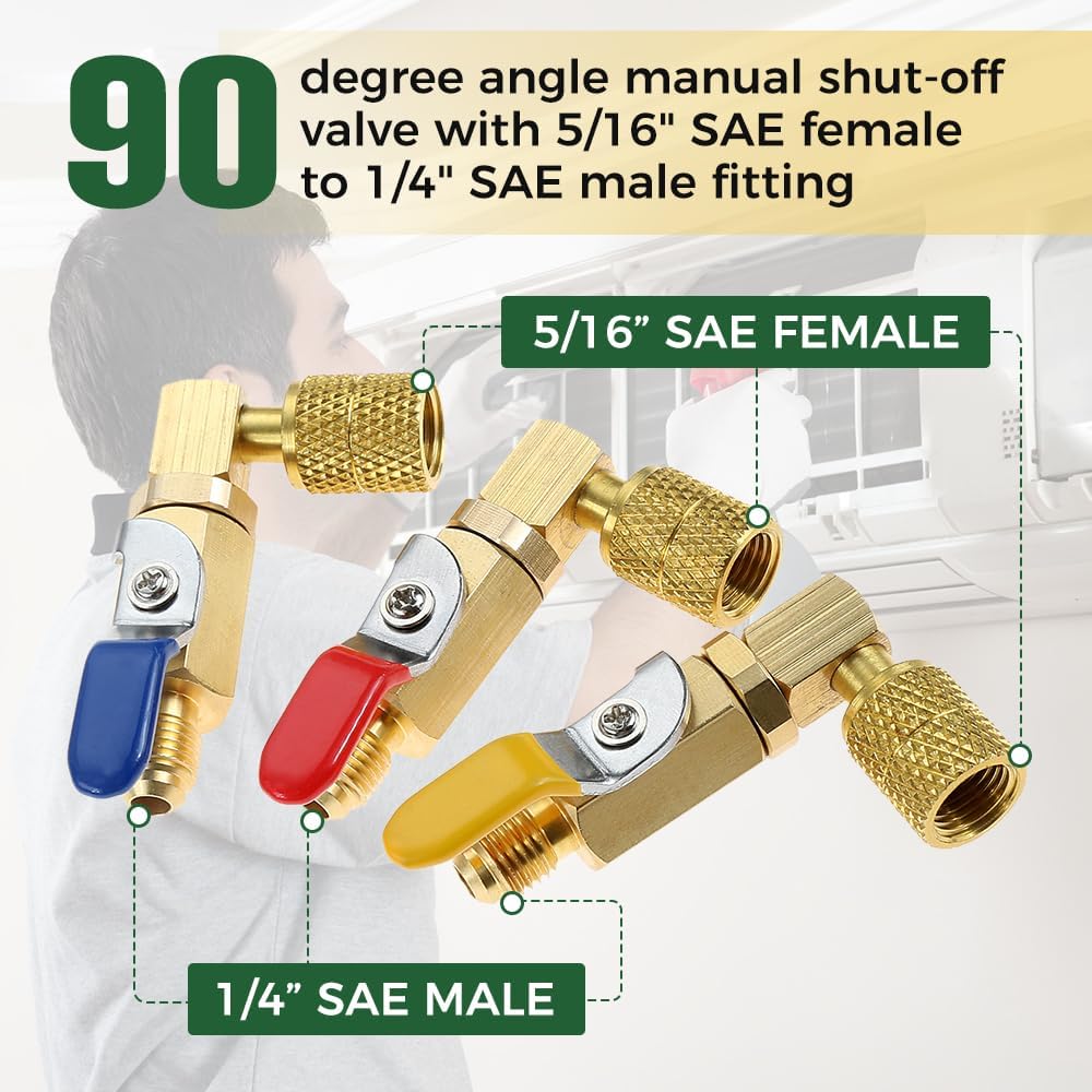 Air Conditioner Refrigerant Ball Valve,R410A Shut-Off Ball Valve 5/16" SAE Female to 1/4" SAE Male Replacement for R134A R12 R22 R502 A/C Refrigerant Mini Split System