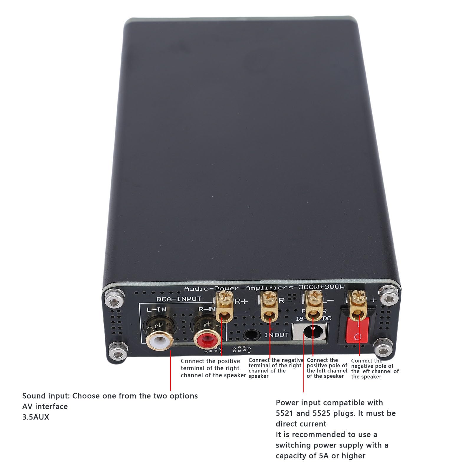 Generic Amplificador de Potencia de Retroalimentación Integrado Avanzado HiFi Clase D 300Wx2 para de Sonido Doméstico con Altavoz, Material de Aleación de Aluminio