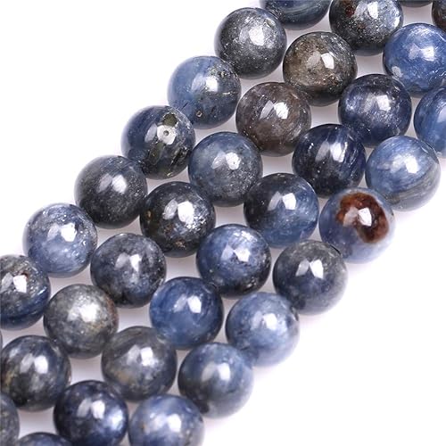 GEM-Inside Cuentas naturales de 516 pulgadas (8 mm) de cianita azul, piedras preciosas redondas lisas y sueltas de cristal de energía para hacer