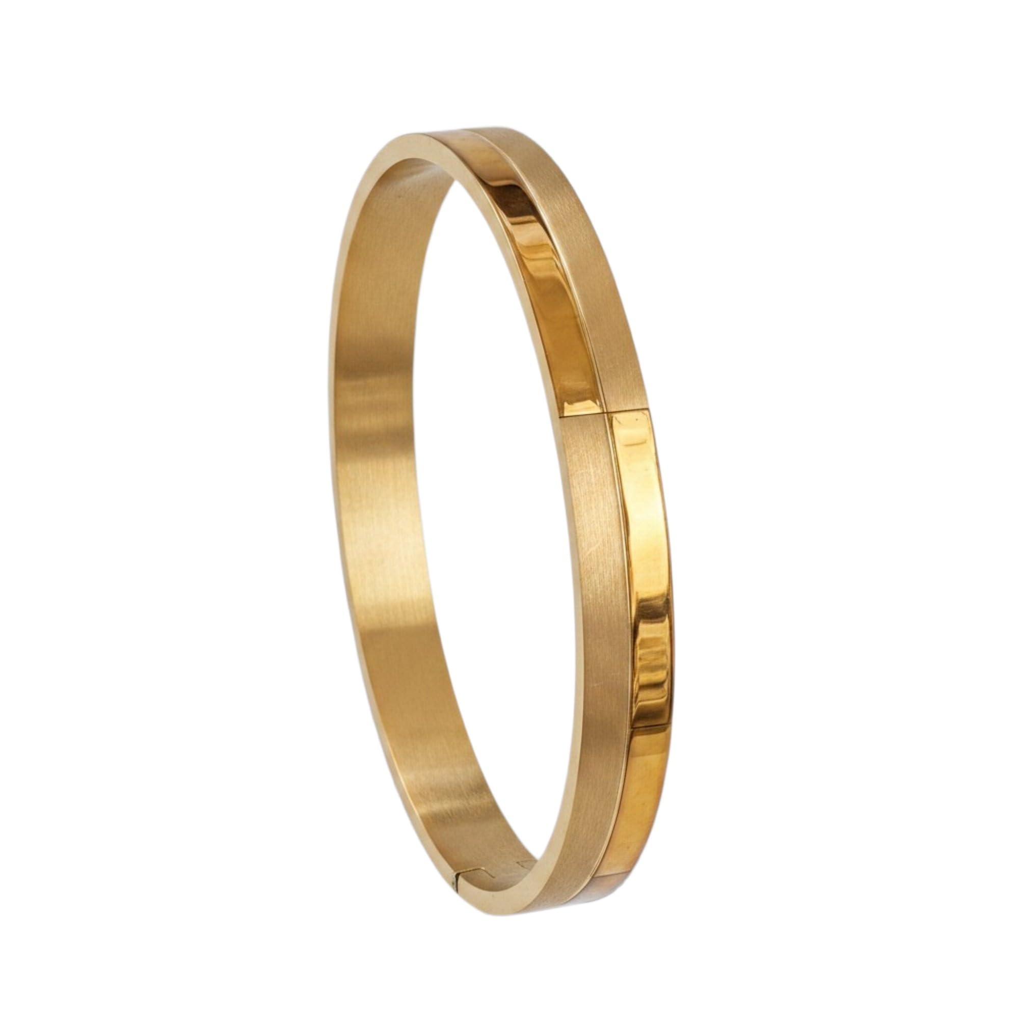 Gold Plated Stainless Steel Bangle Bracelet, Unisex, Dual-Finish, Geometric Design, Waterproof, Anti-Tarnish, 8mm Width-image-42