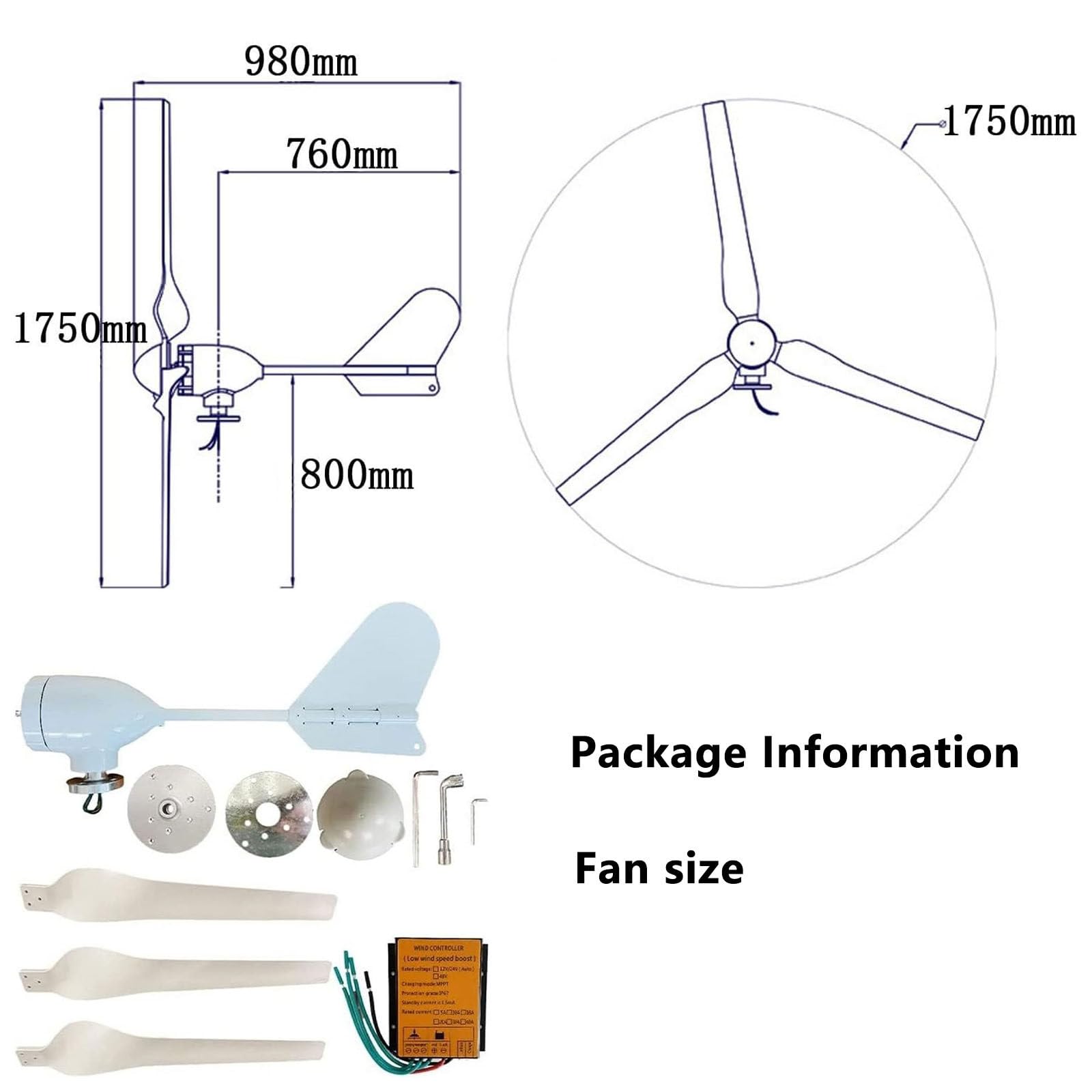 Kit generatore di turbina eolica da 12000 W: turbina eolica da 12000 W + regolatore di Carica del Vento, caricabatteria per casa, Cabina, Camper, Barca, Campeggio, Auto,220V