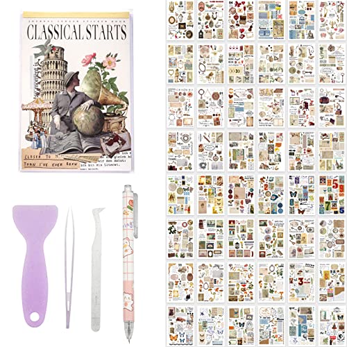 aupawdy Livret de 50 autocollant scrapbooking feuilles d'autocollants Washi Natural Elements Autocollants pour Scrapbooking Ordinateur Portable Agenda Journaux Calendrier Album Cover