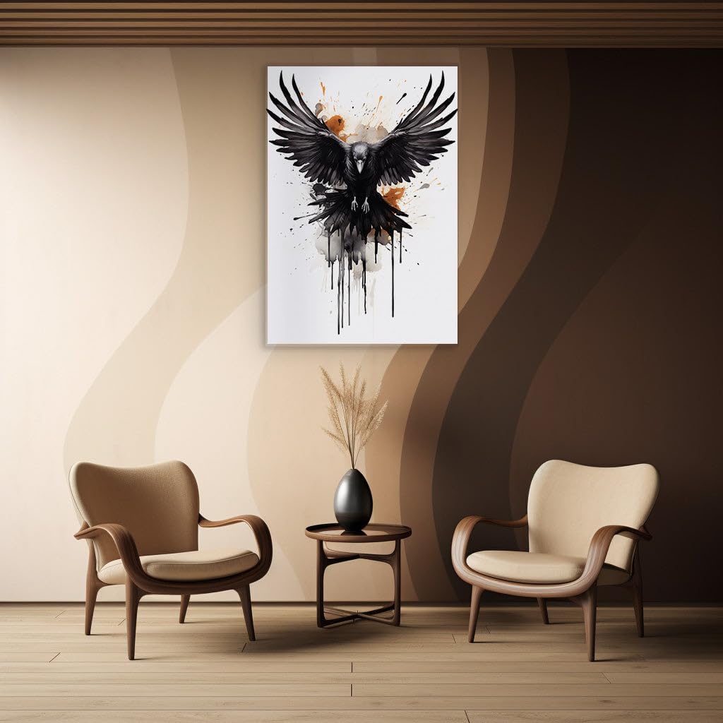 Canvas for Living room. Majestic Flight of the Raven - A Digital Art Journey into Mystery and Power, 27 x 18 inch Canvas Wall Art - Contemporary Masterpieces - Modern Home Decor