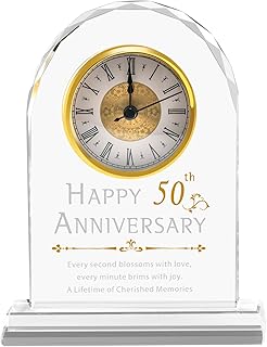 50th Wedding Anniversary Crystal Clock Gifts for Couple Parents, 50 Year Anniversary Wedding Gifts