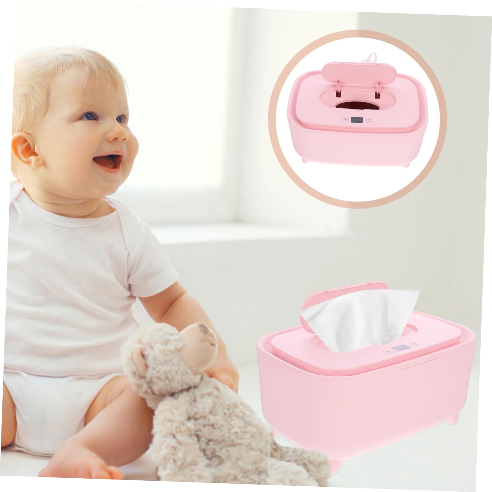 PRETYZOOM 2 Pièces Boîte de tissus chaude et humide intelligente distributeur tu Chauffage simplement porte-lingettes bébé chauffe-lingettes portable essuie-tout chauffe lingette USB pp rose