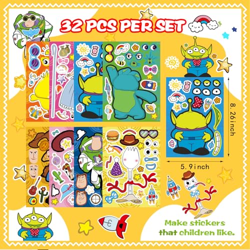 Image of 32Pcs Make a Face Toy Story Stickers, DIY Make Your Own Mix & Match Stickers with 8 Characters, Perfect for Party Favors, Classroom Rewards, Decorations & Gift Idea