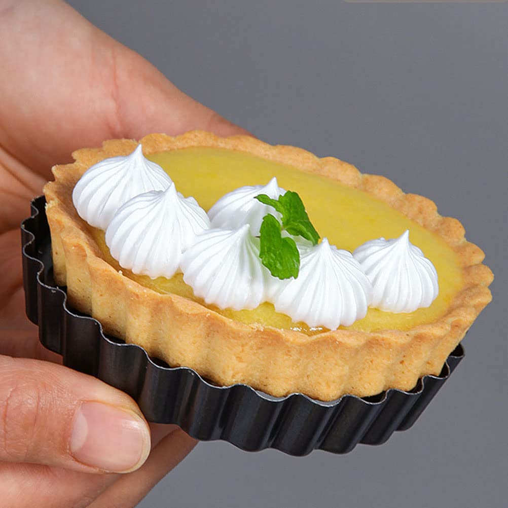 CANDeal Mini Moules à Tarte 3,8" avec Moule à Quiche Rond Antiadhésif à Fond Amovible, Côté Cannelé Robuste pour Tartes, Gâteaux Mousse, Desserts (12 Paquets)