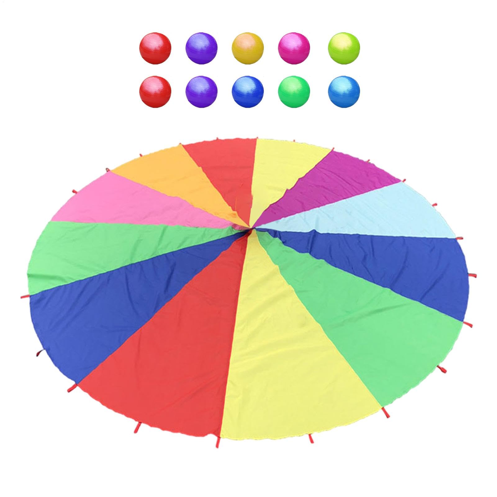 Play Parachute - Paracaídas para Niños, Paracaídas Multicolor | Paracaídas De 6 Pies con 10 Pelotas para Niños, The Twiddlers, Paracaídas íris Excelente XL con 12 Alas para Niñoss