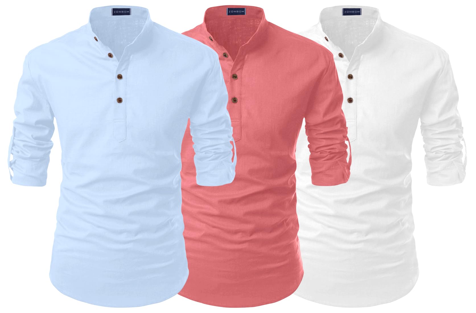 Men's Combo Cotton Blend Solid Mandarin/Chinese Collor Full Sleeve Kurta Shirt (Pack of 3)-image-17