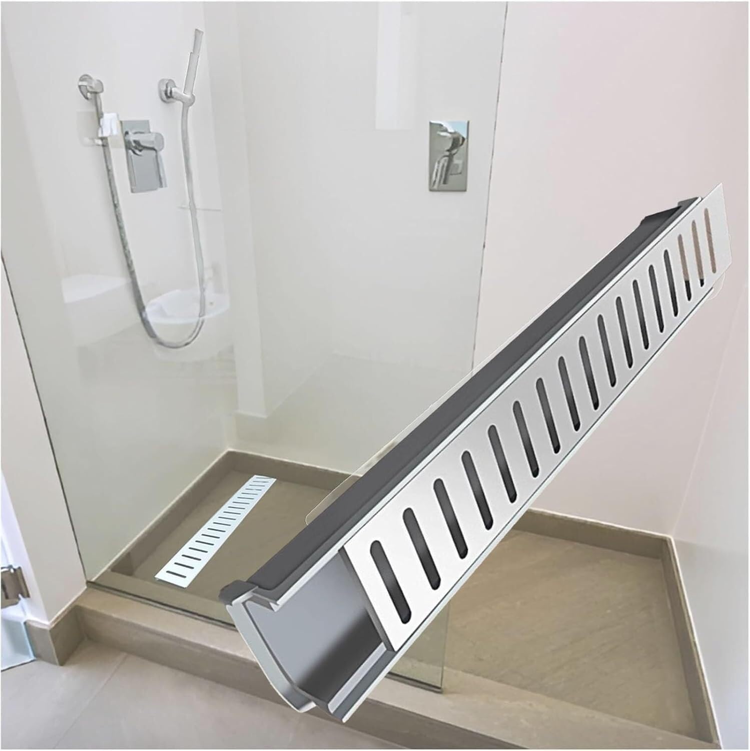 LWJSOCP Yard Drainage Channel with Grate, Versatile Cutting Resin Trench, Snap Button Design (100x15x20cm) for Effective Water Management