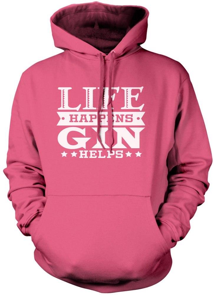 Life Happens Gin Helps Unisex Hoodie - Pink Large
