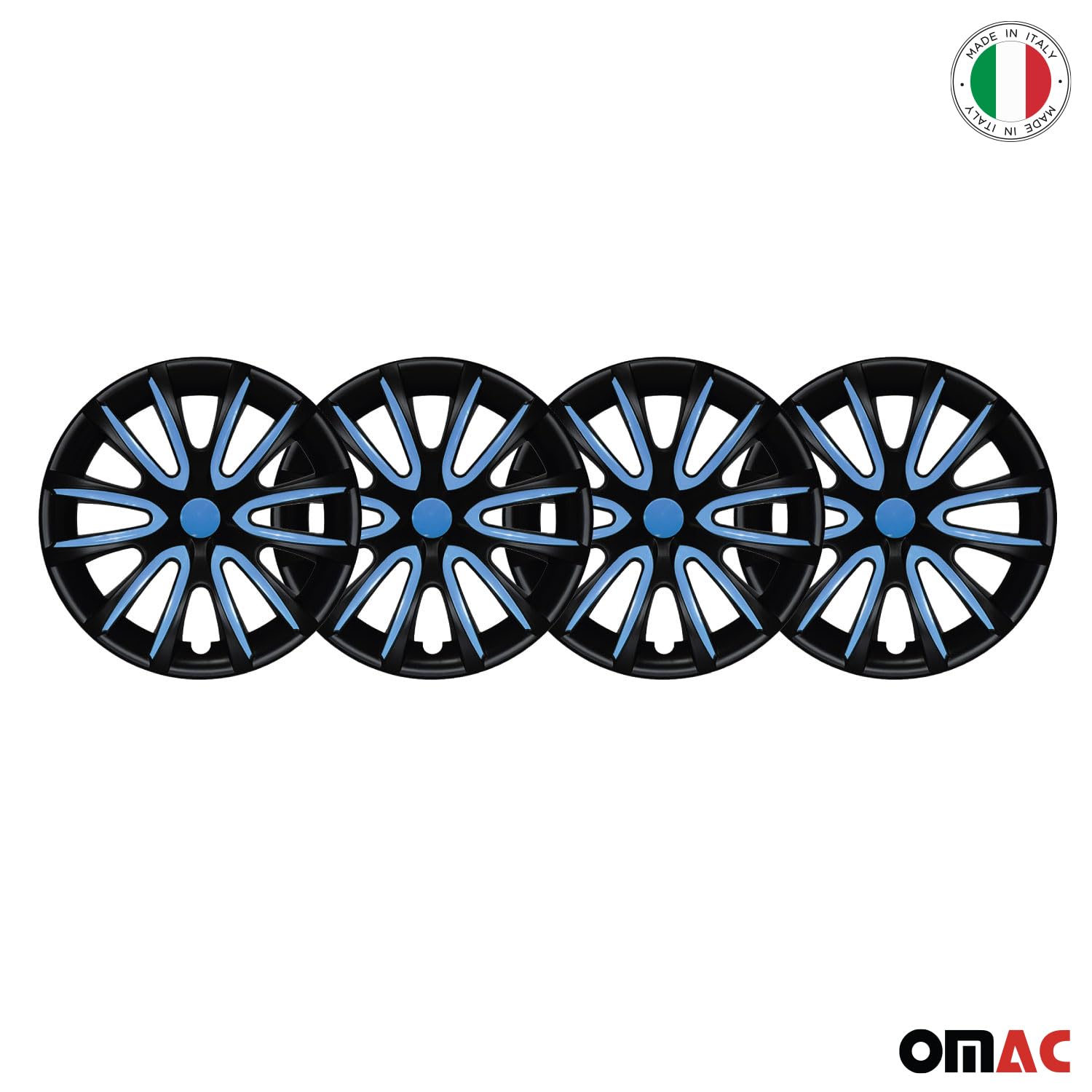 OMAC 4X Radkappen Radzierblenden Radblenden 15" Zoll Stahlfelgen Matt Schwarz-Blau