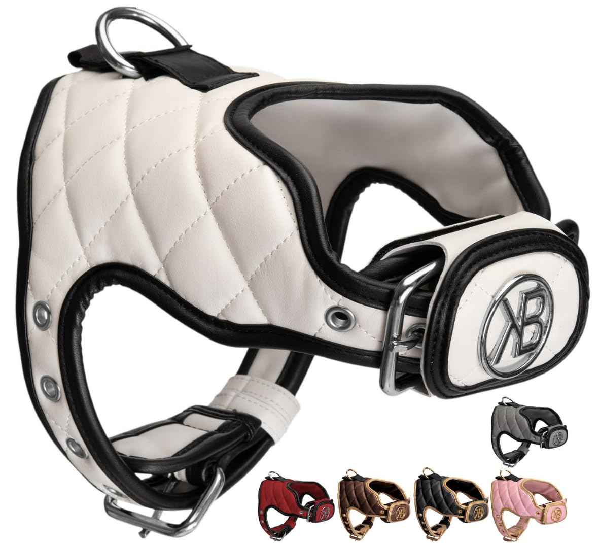 Kaycee Belle® Luxury Dog Harness Comfortable Adjustable Premium soft Padded Vegan Leather No pull no-choke harness with power strap small medium large dogs (White Harness, Small)