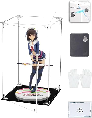 Miniatura 1 de COOLTAKU Vitrina de acrílico transparente, puerta de apertura frontal, caja de exhibición vertical con base negra, escaparate de protección a prueba