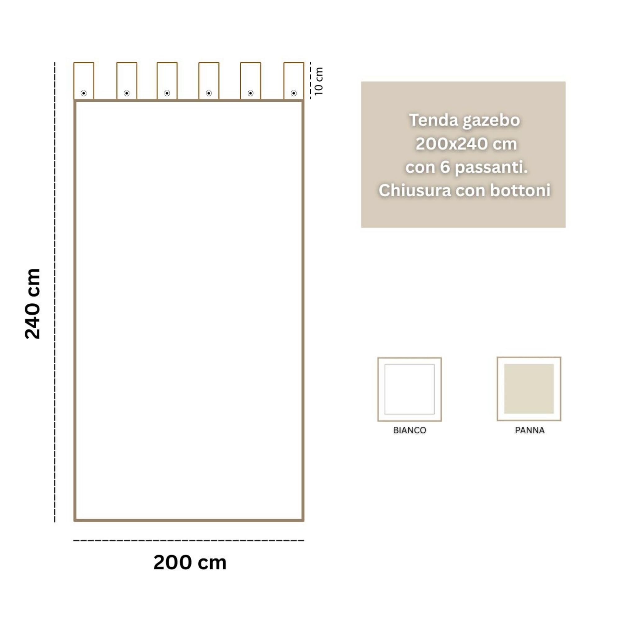 Morbidissimi – Tenda Gazebo Idrorepellente e Resistente, Tenda da Esterno 200x240 cm Per Gazebo, Dotata di Passanti Con Chiusura A Bottone, 100% Made in Italy - Panna