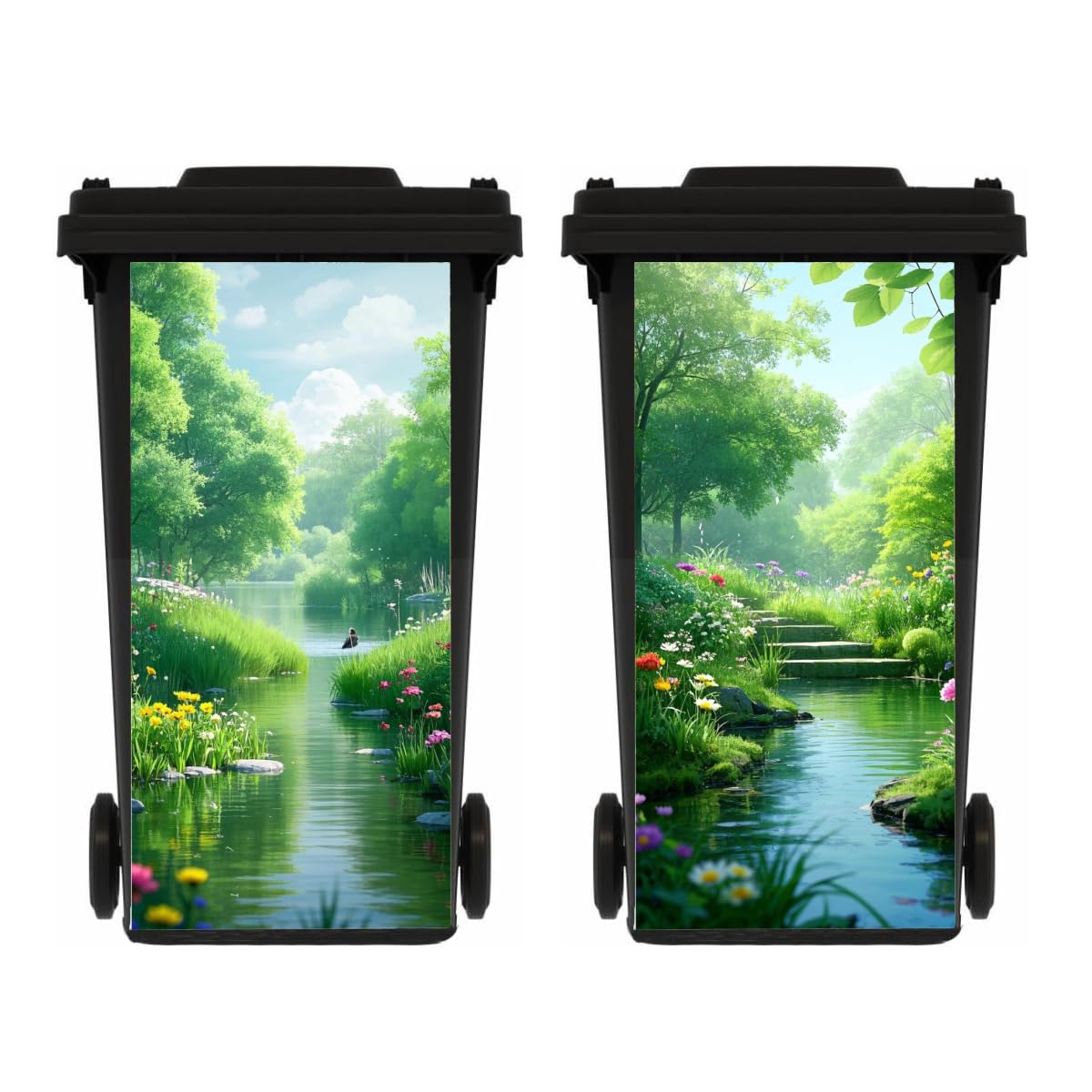 WRYXPL 2 Sheets Wheelie Bin Stickers Forest Self Adhesive Dustbin Sticker Decorative Decal for Home Decoration, Fridge, Bins Wall, Indoor Outdoor