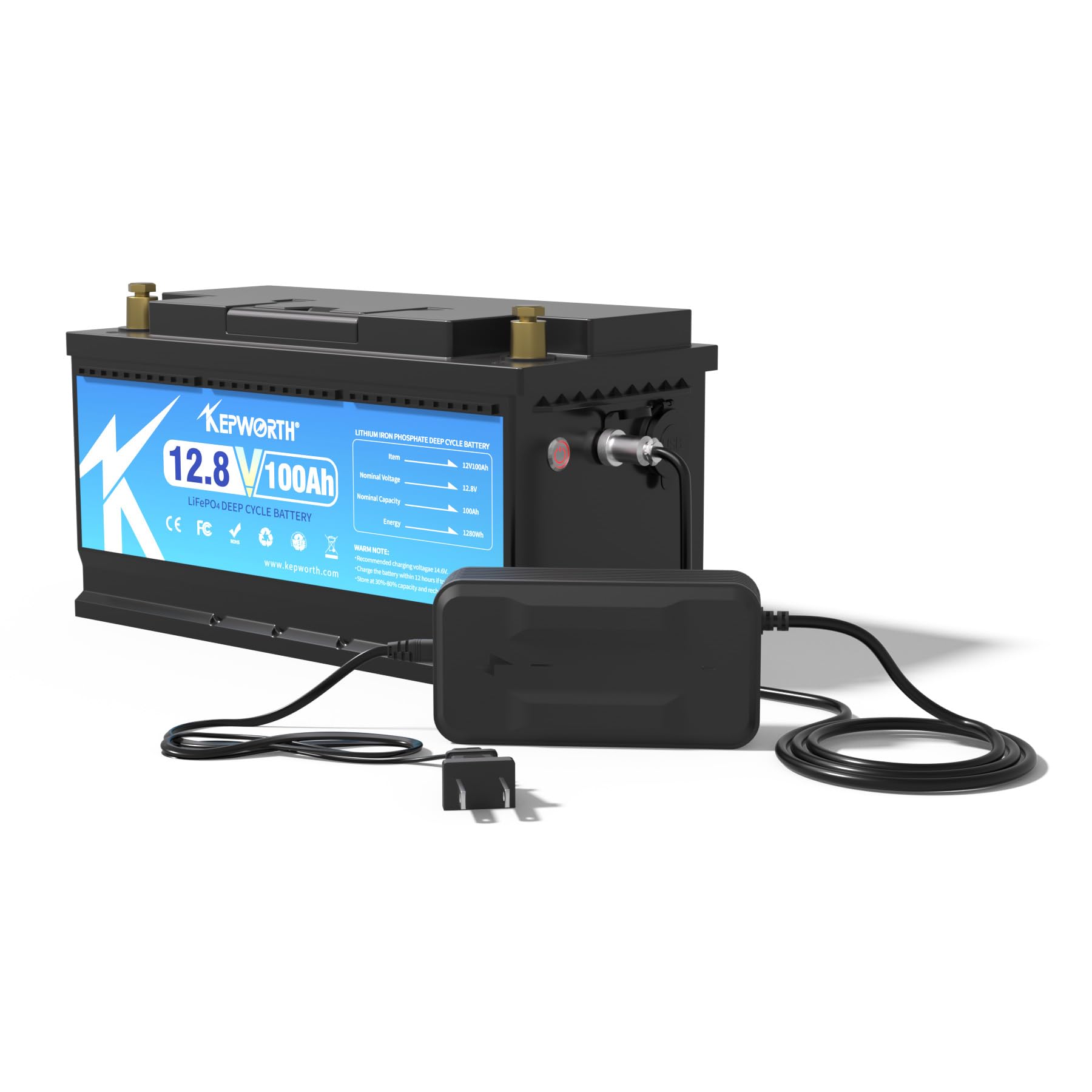 12V 100Ah LiFePO4 Battery Lithium Iron Phosphate Battery Up to 7000 Deep Cycle with BMS for Campers RV Solar Marine Golf Carts, Emergency Power, Run in Series or Parallel