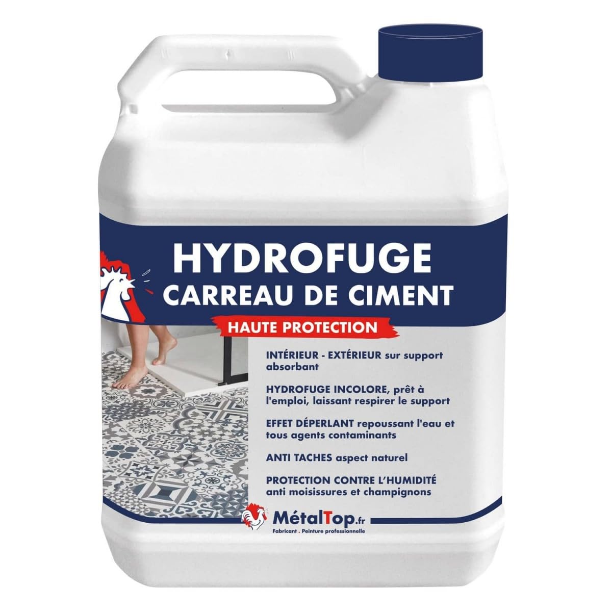 Métaltop - Hydrofuge Carreau De Ciment - 5 L - Protège durablement les carreaux de ciment poreux en intérieur et extérieur