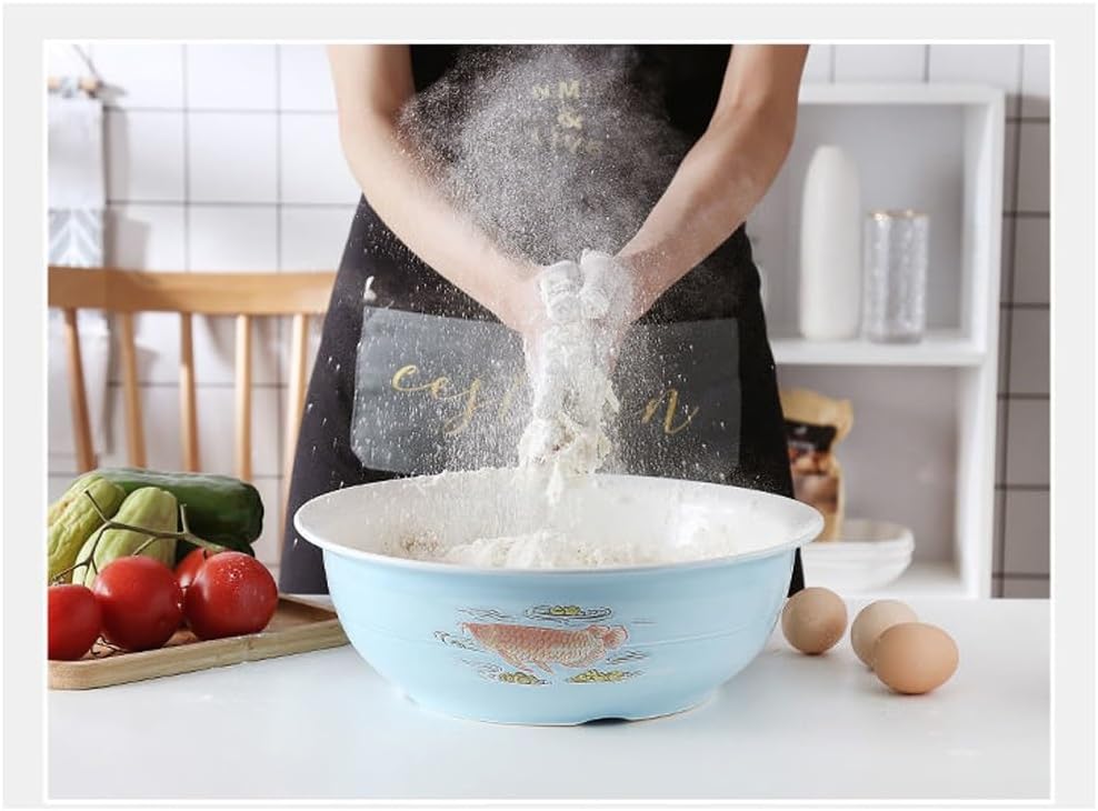 Soup Bowl And Basin Household Ceramic Kneading Basin Large Thickened Soup Basin Kitchen Basin Mixing Vegetable Basin Deep Bowls (B Small)