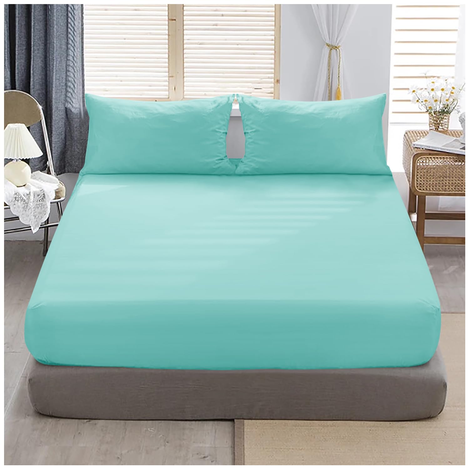 Gc Gaveno Cavailia Aqua Superking Fitted Sheet Deep - Bottom Sheet For Super Kingsize Bed With 40Cm 16 Inches Extra Deep Sided Pocket, Soft Polycotton Bedsheet Ultra Deep Fit