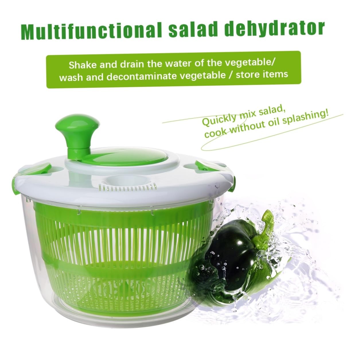 MAGICLULU Asciuga Insalata Manuale in Plastica Verde per Verdure e Frutti, Disidratatore per Uso Domestico e Preparazione Insalate Fresche