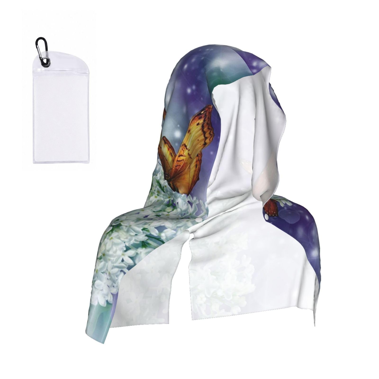 SATUSA Beautiful Butterflies Print Cooling Hoodie Towel, Cooling Towels For Neck And Face, Quick Drying Absorbent Cooling Head Towel Beach Camping Gym Construction(2pcs)
