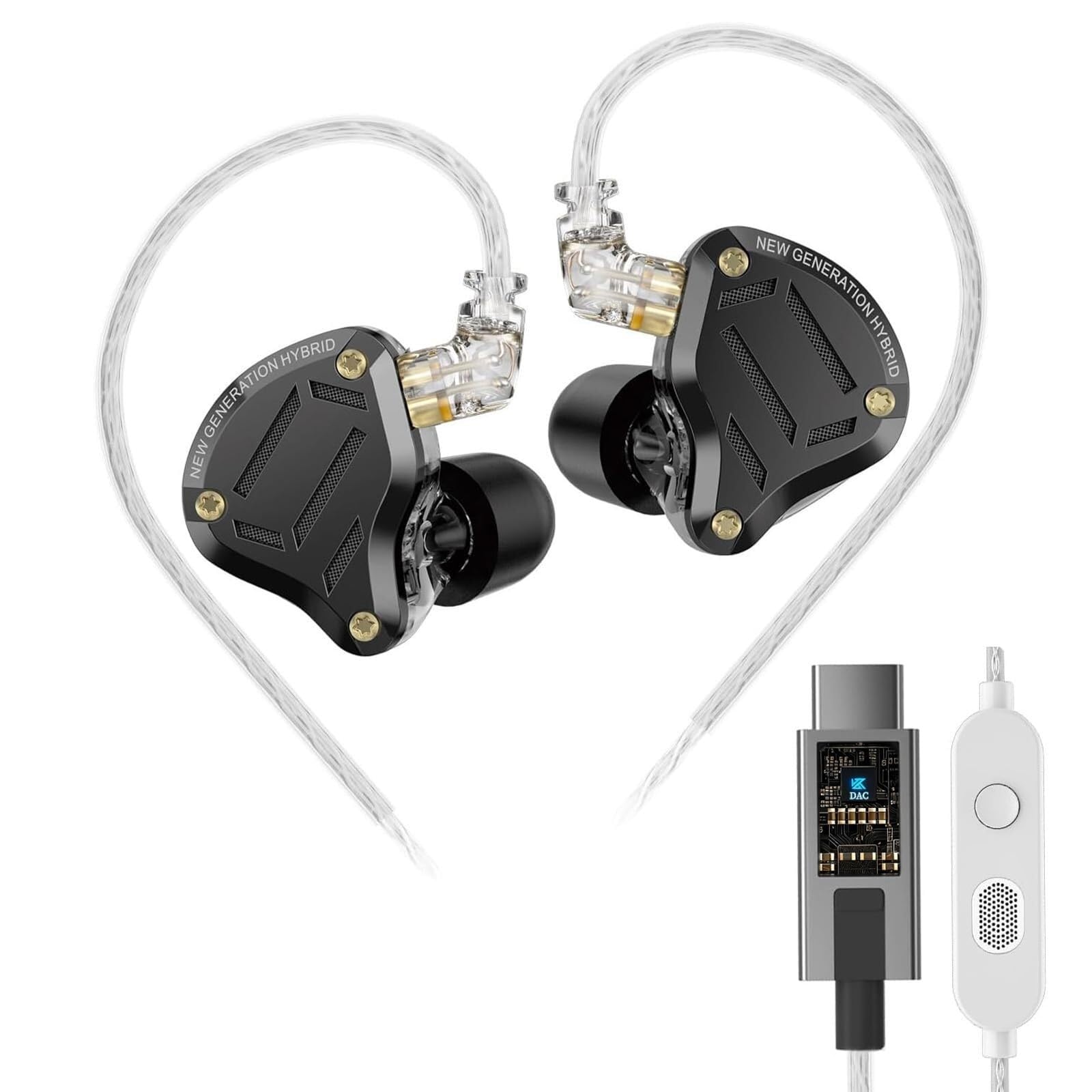 ZS10 Pro 2 USB C Cuffie con microfono lEM per gaming in-ear monitor ibridi 4BA+1DD, bassi profondi Comfort -Fit Auricolari cablati ad alta definizione DSP con 4 modalità EQ