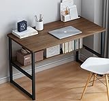 N&S デスク 幅60cm ブラウン 木製 パソコンデスク 学習机 北欧風 下棚付き スリム おしゃれ リビングデスク SZ05 (ブラウン, 幅60×奥行37cm)