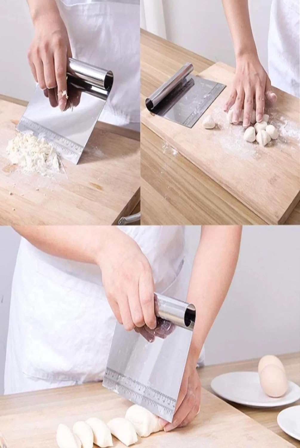 SUWORS Paslanmaz Çelik Hamur Kesici ve Kazıyıcı, Ölçü Cetvelli, Ergonomik Silindir Saplı, Çok Amaçlı Mutfak Aleti