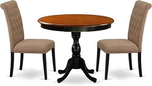 Miniatura 16 de East West Furniture AMSI3-AWA-04 - Juego de comedor de 3 piezas para espacios pequeños que contiene una mesa de cocina redonda con pedestal y 2