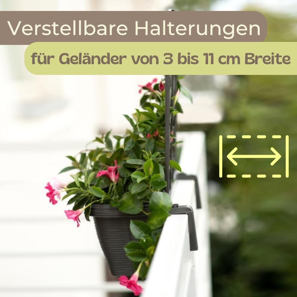 GarPet 2er Set Blumenkasten Balkon Balkonkasten mit Spalier Pflanzkasten mit Wasserspeicher Blumenkasten Geländer Kasten Balkongeländer Geländerkasten 60 cm Rattan Anthrazit